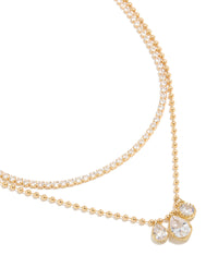 Gold Plated Cubic Zirconia Tennis &  Droplets Layered Necklace - link has visual effect only