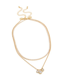 Gold Plated Cubic Zirconia Tennis &  Droplets Layered Necklace - link has visual effect only