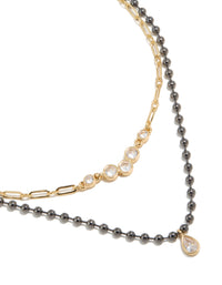 Mixed Metal Plated Cubic Zirconia Teardrop & Cluster Layered Necklace - link has visual effect only