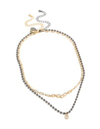 Mixed Metal Plated Cubic Zirconia Teardrop & Cluster Layered Necklace - link has visual effect only