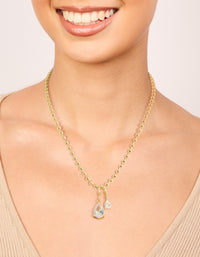 Gold Plated Double Cubic Zirconia Teardrop Pendant Necklace - link has visual effect only