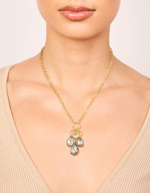 Mixed Metal Plated Diamante Cluster Drop Necklace