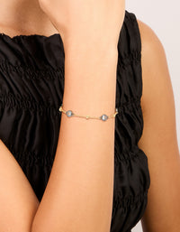 Mixed Metal Plated Cubic Zirconia Stone & Ball Chain Bracelet - link has visual effect only