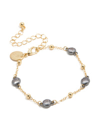 Mixed Metal Plated Cubic Zirconia Stone & Ball Chain Bracelet - link has visual effect only