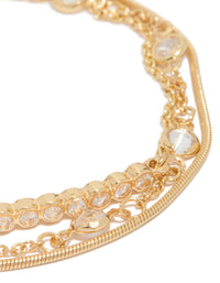 Gold Plated Cubic Zirconia Bezel Stone Bracelets 3-Pack - link has visual effect only