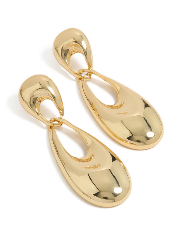 Gold Plated Elongated Oval Drop Earrings