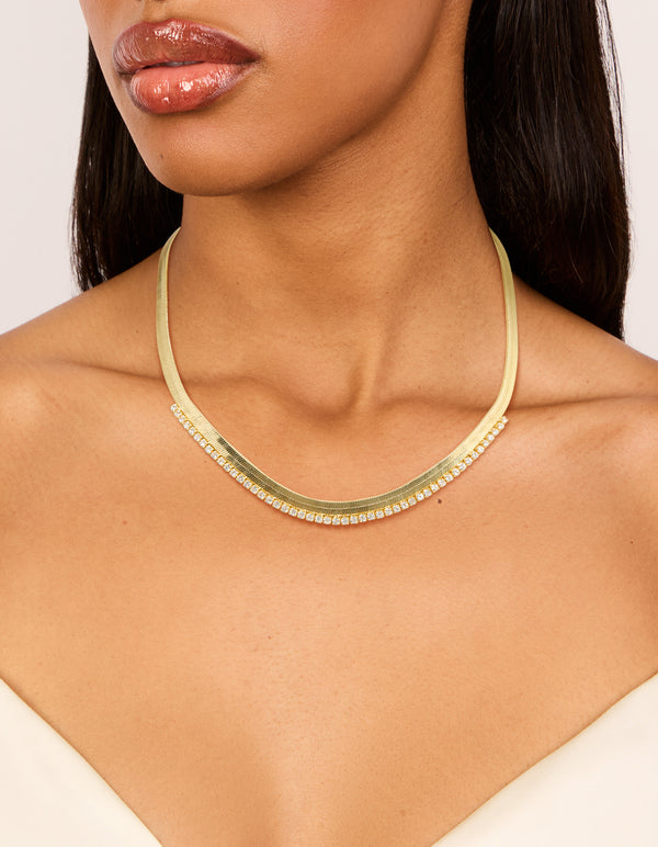 Gold Plated Cubic Zirconia & Snake Chain Necklace