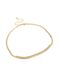 Gold Plated Cubic Zirconia & Snake Chain Necklace - link has visual effect only