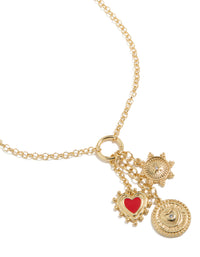 Gold Plated Diamante Disc & Red Heart Charm Necklace - link has visual effect only