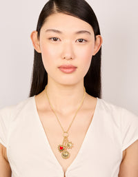 Gold Plated Diamante Disc & Red Heart Charm Necklace - link has visual effect only