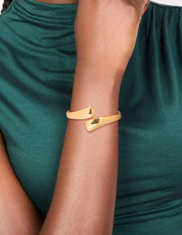 Gold Plated Flat Teardrop Hinged Bangle