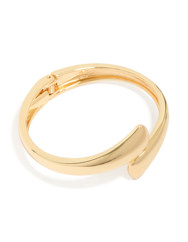 Gold Plated Flat Teardrop Hinged Bangle