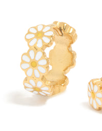 Kids Gold Plated Surgical Steel Enamel Daisy Hoop Earrings - link has visual effect only