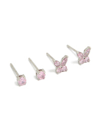 Kids Surgical Steel Bow & Circle Cubic Zirconia Stud Earrings 2-Pack - link has visual effect only