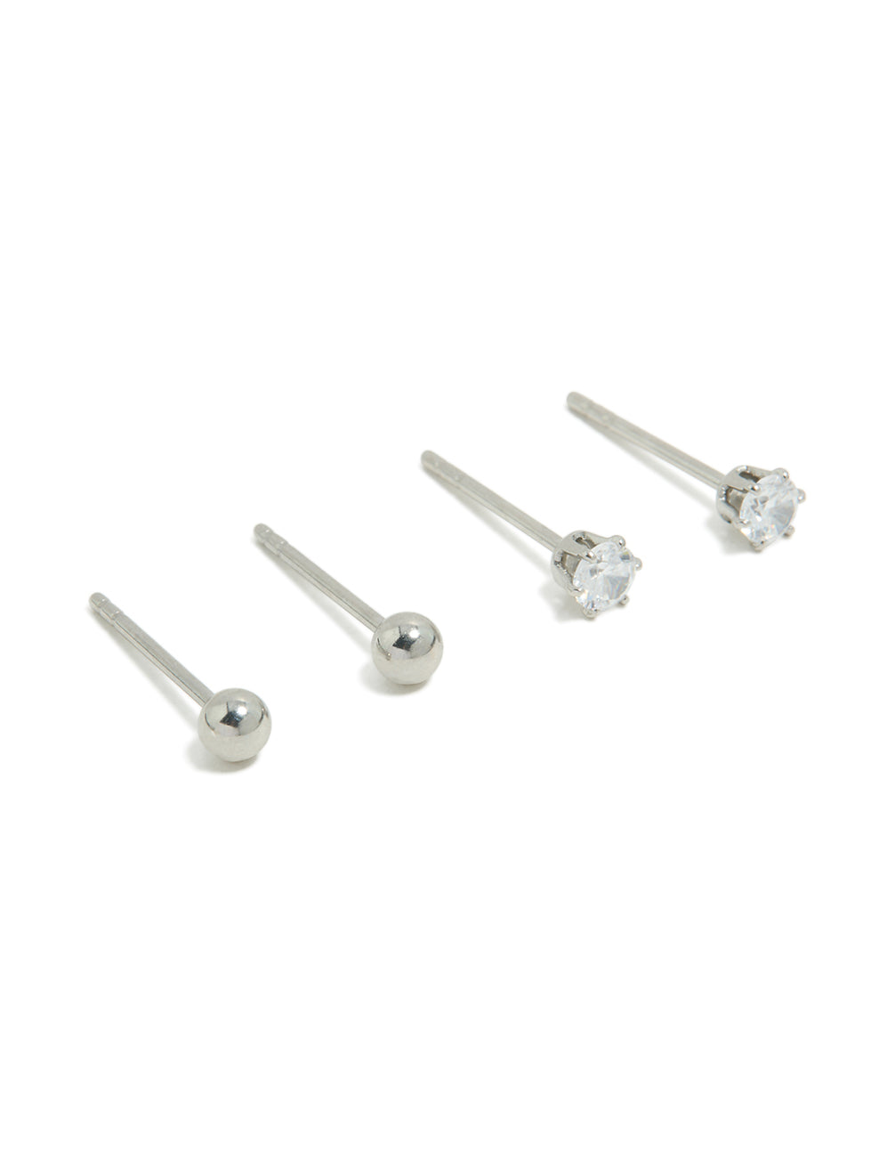Discover kids surgical steel stud earrings featuring cubic zirconia and ball in a 2-pack with silver and aqua tones front view