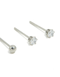 Kids Surgical Steel Blue Cubic Zirconia Stud Earrings 2-Pack - link has visual effect only