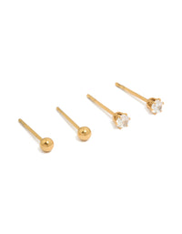 Kids Gold Plated Surgical Steel Ball & Cubic Zirconia Stud Earrings 2-Pack - link has visual effect only