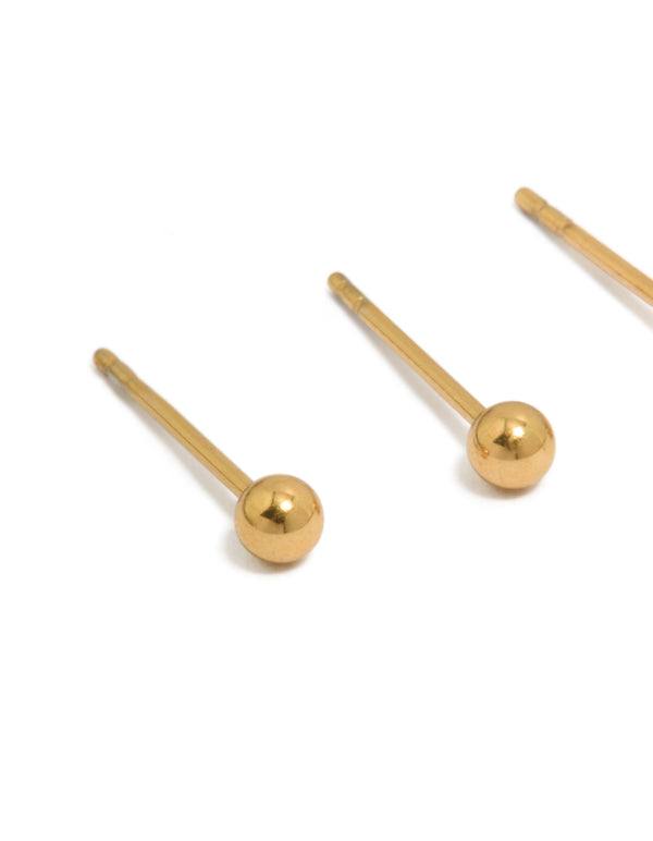 Kids Gold Plated Surgical Steel Ball & Cubic Zirconia Stud Earrings 2-Pack