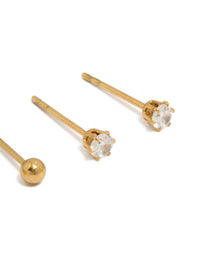 Kids Gold Plated Surgical Steel Ball & Cubic Zirconia Stud Earrings 2-Pack - link has visual effect only