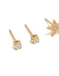Kids Surgical Steel Cubic Zirconia & Star Stud Earrings 2-Pack - link has visual effect only