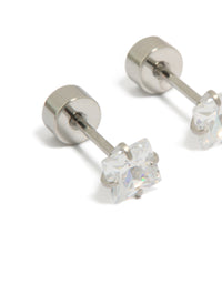 Kids Surgical Steel Cubic Zirconia Square Flat Back Studs - link has visual effect only