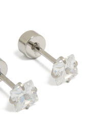 Kids Surgical Steel Cubic Zirconia Square Flat Back Studs - link has visual effect only