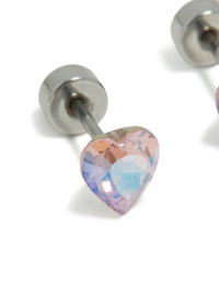 Kids Surgical Steel Iridescent Cubic Zirconia Heart Flat Back Studs - link has visual effect only