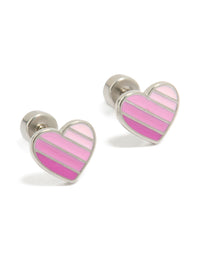 Surgical Steel Pink Striped Heart Flat Back Studs - link has visual effect only