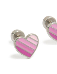 Surgical Steel Pink Striped Heart Flat Back Studs - link has visual effect only