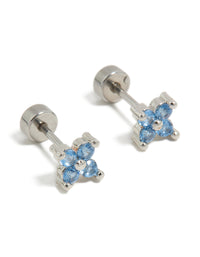 Kids Surgical Steel Blue Cubic Zirconia Flower Flat Back Studs - link has visual effect only