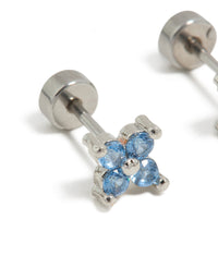 Kids Surgical Steel Blue Cubic Zirconia Flower Flat Back Studs - link has visual effect only