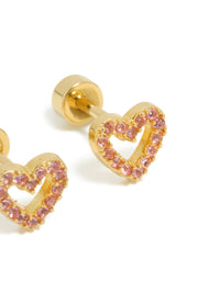 Kids Gold Plated Surgical Steel Pink Cubic Zirconia Pavé Heart Flat Back Studs - link has visual effect only
