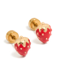 Kids Gold Plated Surgical Steel Strawberry Flat Back Studs - link has visual effect only