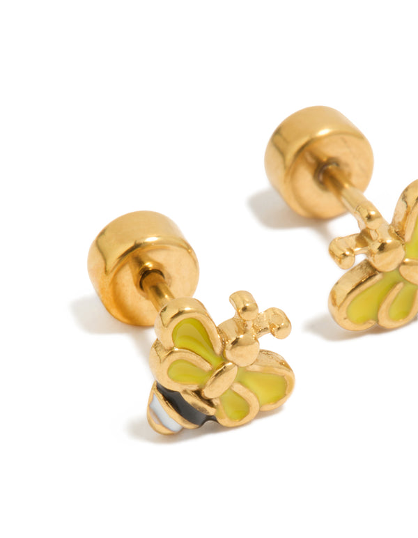 Gold Plated Surgical Steel Bee Flat Back Studs