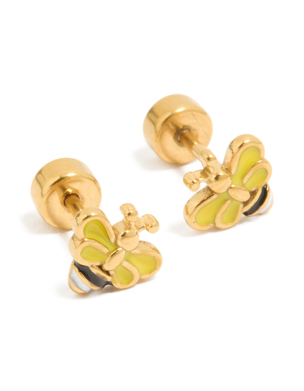 Gold Plated Surgical Steel Bee Flat Back Studs