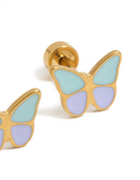 Kids Gold Plated Surgical Steel Colour Mix Butterfly Flat Back Studs - link has visual effect only