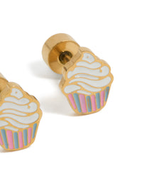 Kids Gold Plated Surgical Steel Enamel Cupcake Flat Back Studs - link has visual effect only