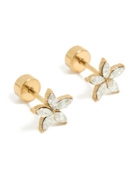 Kids Gold Plated Surgical Steel Cubic Zirconia Flower Flat Back Studs - link has visual effect only