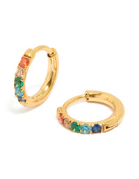 Kids Gold Plated Surgical Steel Rainbow Coloured Cubic Zirconia Sleeper Earrings - link has visual effect only