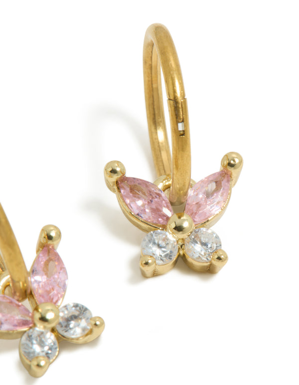 Kids Gold Plated Surgical Steel Cubic Zirconia Butterfly Sleeper  Earrings