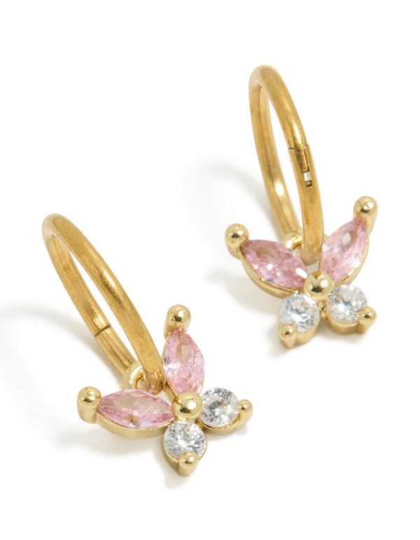 Kids Gold Plated Surgical Steel Cubic Zirconia Butterfly Sleeper  Earrings
