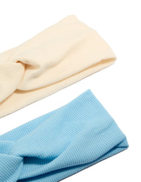 Crafted from ribbed twisted fabric, these stretch headbands 2-pack with solid print in sky blue and beige detail view - link has visual effect only