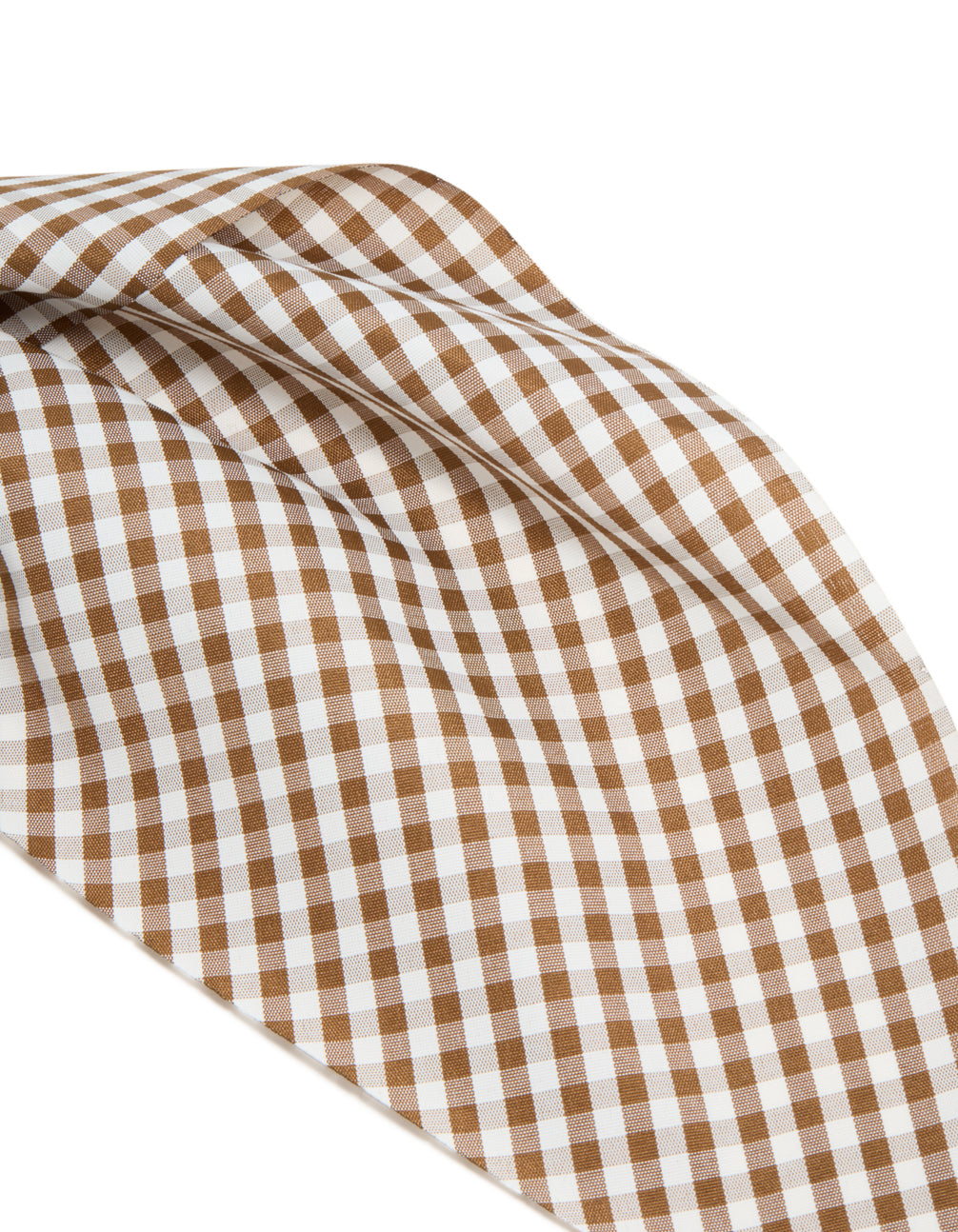 Crafted from checkered fabric in saddle brown and white scrunchie scarf detail view