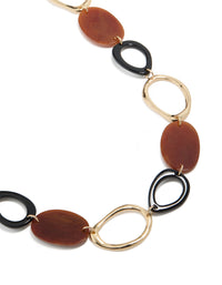 Gold, Black Coated Metal & Acrylic Link Belt - link has visual effect only