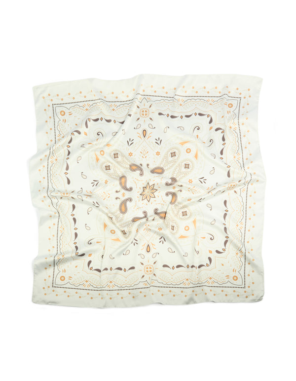 White Paisley Swirl Printed Fabric Scarf
