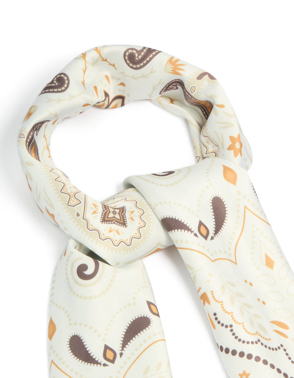 White Paisley Swirl Printed Fabric Scarf