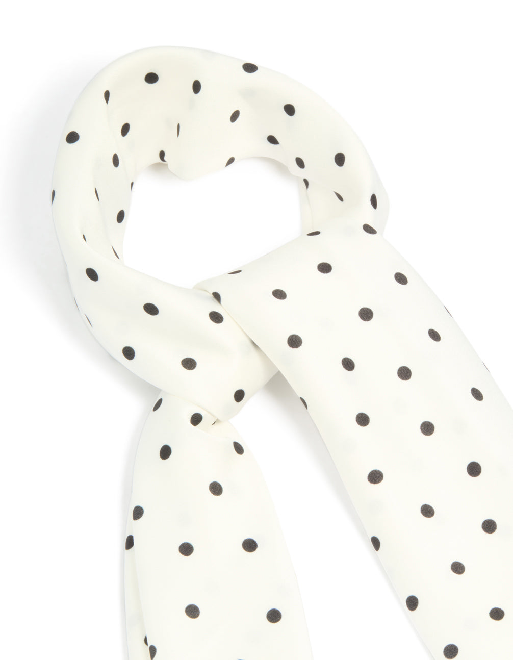 Displaying a polkadot fabric scarf in white and black detail view