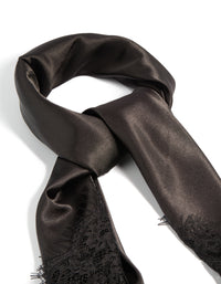 Stylish fabric lace edged long scarf in black side view - link has visual effect only