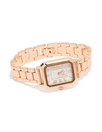Rose Gold Plated Rectangle Roman Numeral Watch - link has visual effect only
