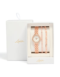 Rose Gold Plated Round Diamante Watch & Bracelets Pack - link has visual effect only